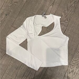 White One Shoulder Long Sleeve Top